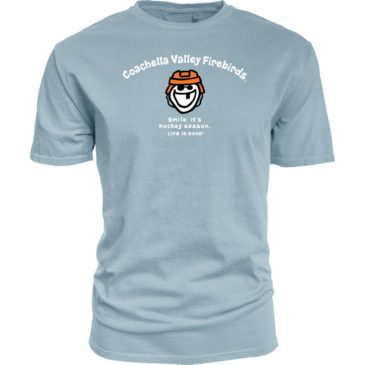 Coachella Valley Firebirds Life is Good Hockey Smile Tee Blue